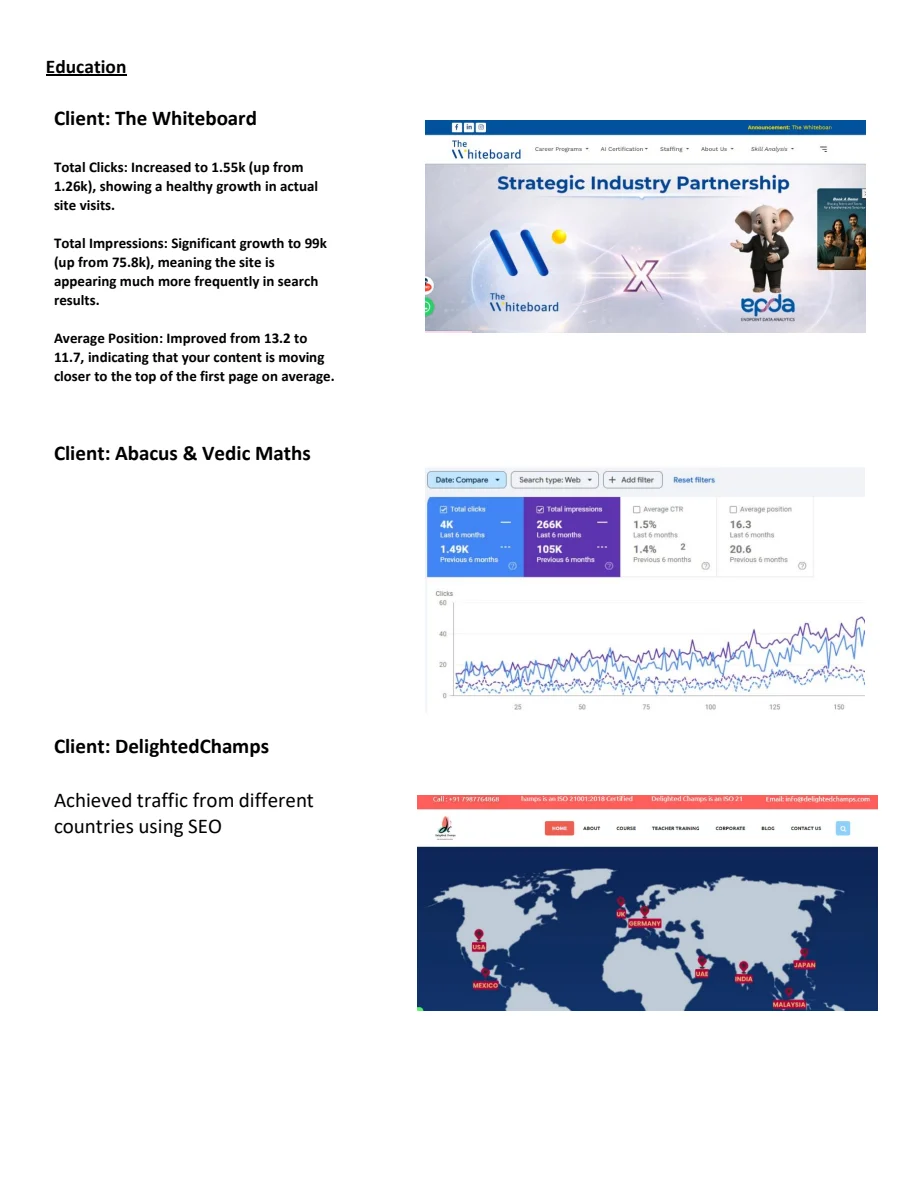 Digital Marketing & SEO for Education & EdTech 1 SEOsurfer Education & EdTech portfolio page documenting client work